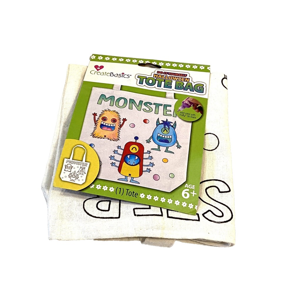 create‎ basic DIY halloween tote bag for kids color in the monsters